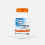 Doctor's Best High Absorption Magnesium Lysinate Glycinate dietary supplement bottle with an orange cap and white label, containing 120 tablets.