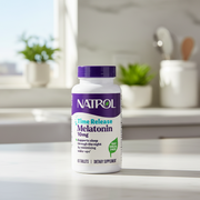 Natrol Time Release Melatonin 10mg supplement bottle on a white background