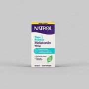 Box of Natrol Time Release Melatonin 10mg dietary supplement on a white background
