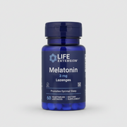 A blue bottle of Life Extension Melatonin 3 mg Lozenges dietary supplement on a plain white background.