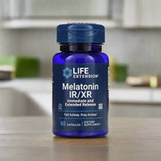 Life Extension Melatonin IR/XR is placing on top of kitchen table