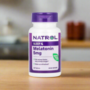 natrol melatonin 5mg placing on top of kitchen table