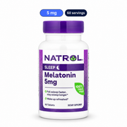 NATROL Melatonin 5mg. White-background product image: 5 mg; 60 servings.